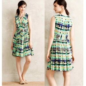 Plenty by Tracy Reese Abstract Pleated Tie Waist Dress M EUC Vintage Style